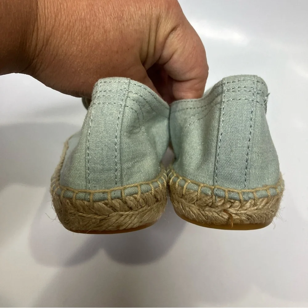 Anthropologie Soludos picnic espadrilles flamingo embroidery blue pink‎ size 7